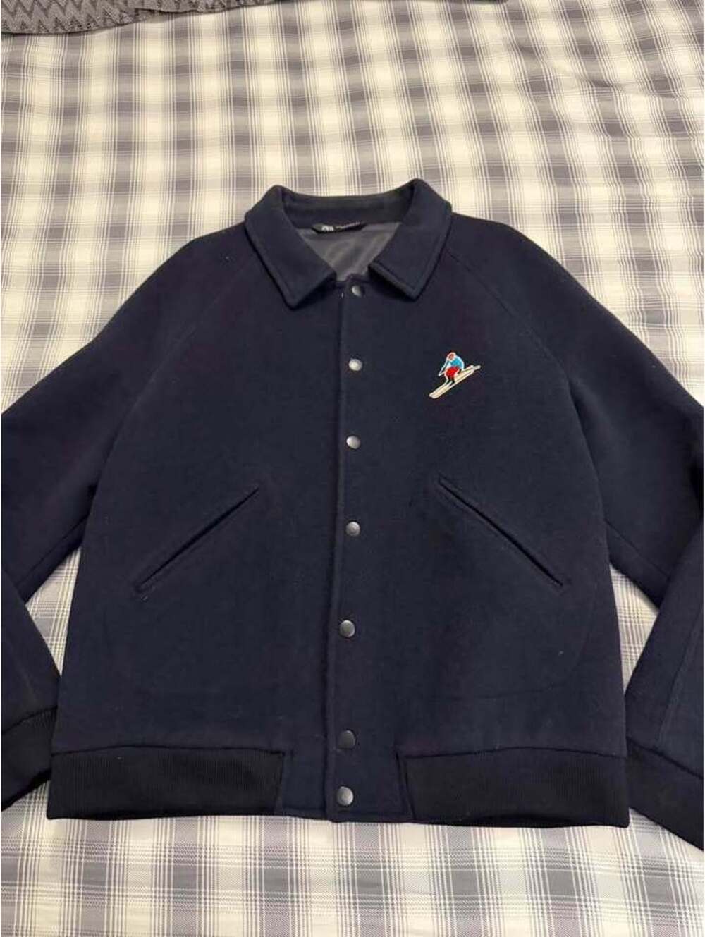 Zara Navy Ski Patch Verbier Bomber Jacket Mens Size XL Brand New w/o Tag $50
